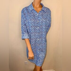 SIGRID Olsen Linen Blend Scallop Print Shirt Dress Beach Coverup size L